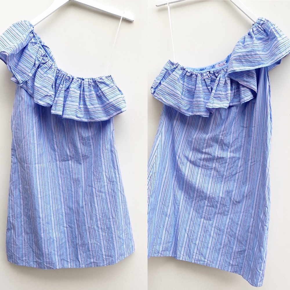 Parker | Stripe One Shoulder Ruffle Dress M - Picture 2 of 10